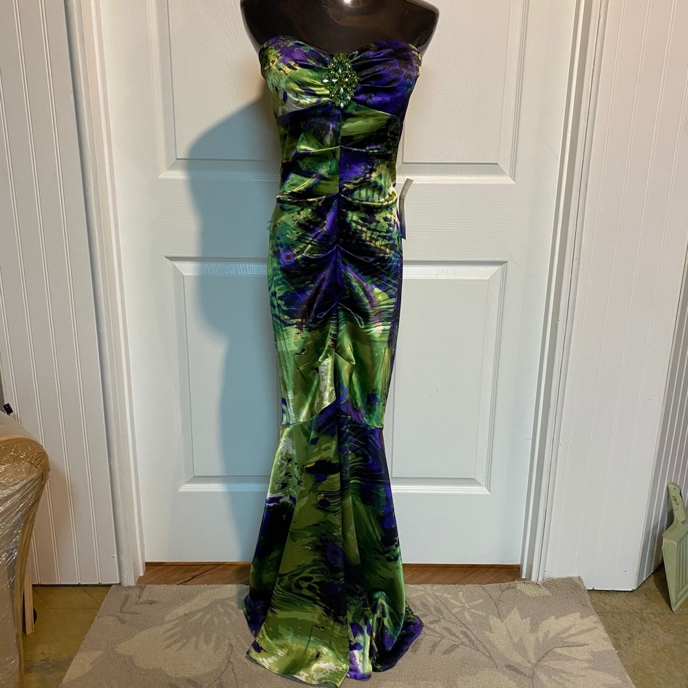 Lord + Taylor Xscape Green Purple Black Long Evening Dress Size 10 NWT